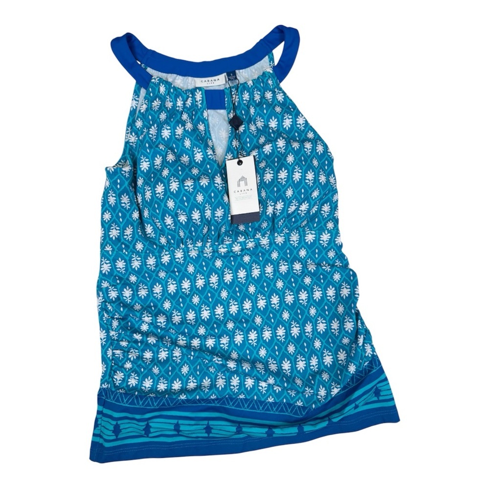 Cabana Life Swimsuit Top Womens S Blue White Geometric Floral Sleeveless